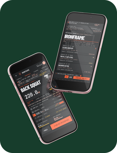 Phone screens from the Ironframe app