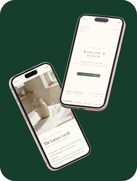 Phone screens from the Marlow & Finch app
